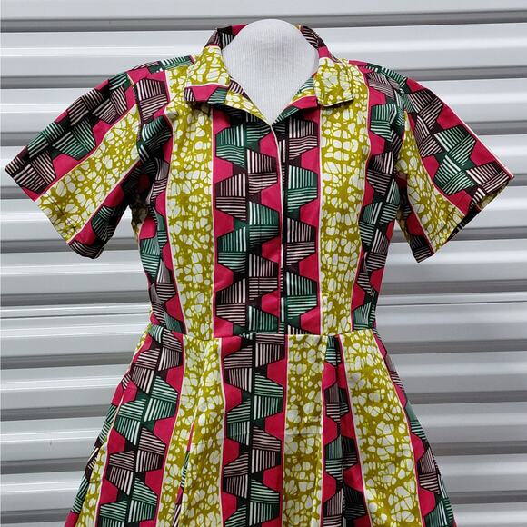 The Oula Company Womens Shirt Dress Small Ankara African Print Bold Artsy Flare - Picture 3 of 10